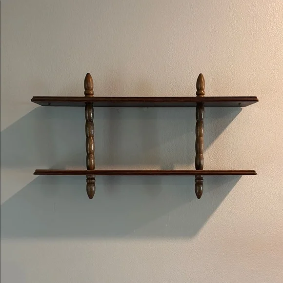 VTG MCM 2-Tier Turned Wood Spindle Wall Shelf - Picture 1 of 6